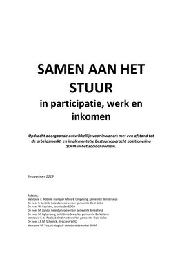 SAMEN AAN HET STUUR in Participatie, Werk En Inkomen