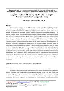 Linguistic Features of Horoscopes in Marathi and English Newspapers in India: a Comparative Study