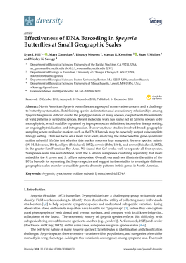 Effectiveness of DNA Barcoding in Speyeria Butterflies at Small