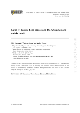 Large-N Duality, Lens Spaces and the Chern-Simons Matrix Model