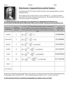 Math Journal: Compound Interest & the Number E