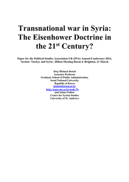 Transnational War in Syria: the Eisenhower Doctrine in the 21St Century?