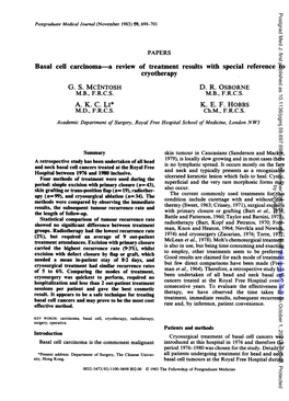 Basal Cell Carcinoma-A Review of Treatment Results with Special Reference to Cryotherapy D. R. OSBORNE A. K. C. LI* K. E. F