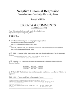 Negative Binomial Regression Second Edition, Cambridge University Press