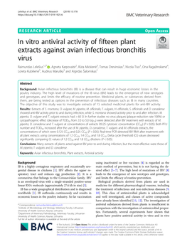 In Vitro Antiviral Activity of Fifteen Plant Extracts Against Avian Infectious