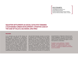 Squatter Settlements As Social Catalysts Towards a Sustainable Urban Development: a Positive Look at the Case of Villa El Salvador, Lima-Peru