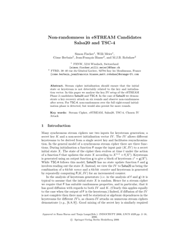 Non-Randomness in Estream Candidates Salsa20 and TSC-4