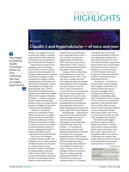 Claudin 2 and Hypercalciuria—Of Mice And