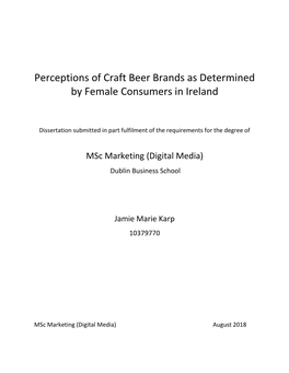 Perceptions of Craft Beer Brands As Determined by Female Consumers in Ireland