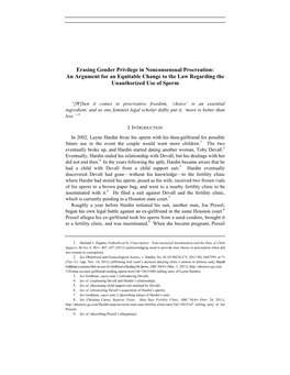 Erasing Gender Privilege in Nonconsensual Procreation: an Argument for an Equitable Change to the Law Regarding the Unauthorized Use of Sperm