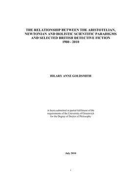 The Relationship Between the Aristotelian, Newtonian and Holistic Scientific Paradigms and Selected British Detective Fiction 1980 - 2010