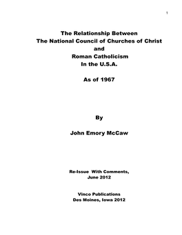 The Relationship Between the National Council of Churches of Christ and Roman Catholicism in the U.S.A