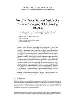Mercury: Properties and Design of a Remote Debugging Solution Using Reﬂection