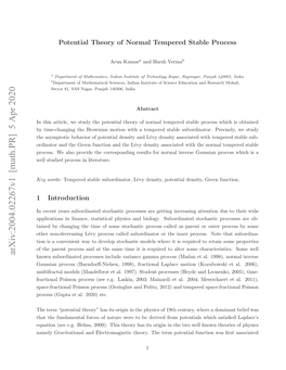 Arxiv:2004.02267V1 [Math.PR] 5 Apr 2020 E Words: Key Norm Literature