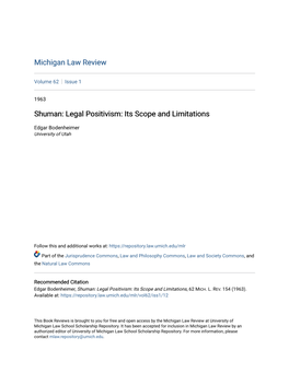 Shuman: Legal Positivism: Its Scope and Limitations