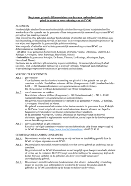 Reglement Gebruik Diftarcontainers En Daaraan Verbonden Kosten Geïnd in Naam En Voor Rekening Van De IVVO