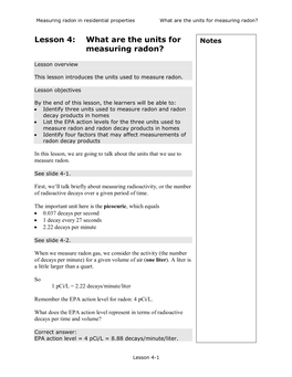 Lesson 4: What Are the Units for Measuring Radon?