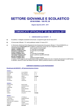 Settore Giovanile E Scolastico 00198 Roma – Via Po, 36