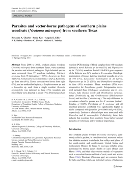 Parasites and Vector-Borne Pathogens of Southern Plains Woodrats (Neotoma Micropus) from Southern Texas