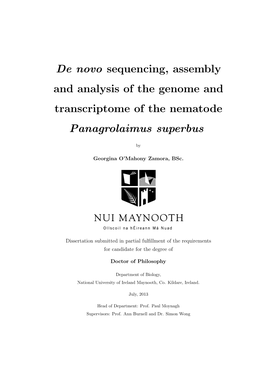 De Novo Sequencing, Assembly and Analysis of the Genome and Transcriptome of the Nematode Panagrolaimus Superbus