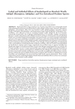 Lethal and Sublethal Effects of Imidacloprid on Hemlock Woolly Adelgid (Hemiptera: Adelgidae) and Two Introduced Predator Species