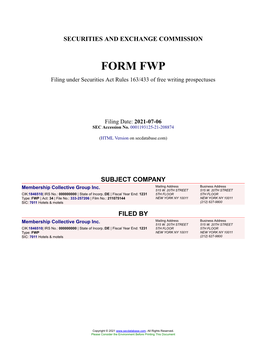 Membership Collective Group Inc. Form FWP Filed 2021-07-06