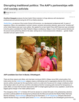 Disrupting Traditional Politics: the AAP's Partnerships with Civil Society