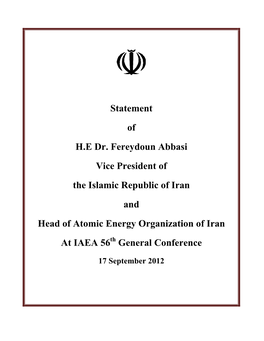 Iran: Statement of Abbasi at IAEA General Conference