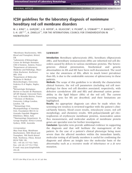 ICSH Guidelines for the Laboratory Diagnosis of Nonimmune Hereditary Red Cell Membrane Disorders M.-J.KING*,L.Garcßon†,J.D.HOYER‡,A.IOLASCON§,V.PICARD¶, G