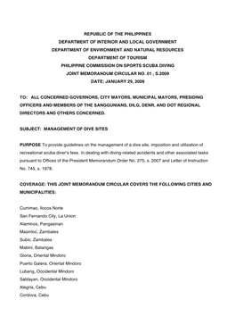 Joint Memorandum and Circular on Dive Sites