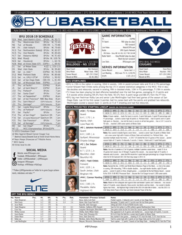 Byu 2018-19 Schedule Social Media 1 Game Information