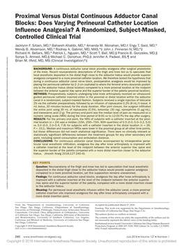 Proximal Versus Distal Continuous Adductor Canal Blocks