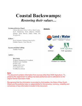 Coastal Backswamps: Restoring Their Values…