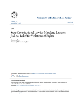 State Constitutional Law for Maryland Lawyers: Judicial Relief for Violations of Rights Charles A