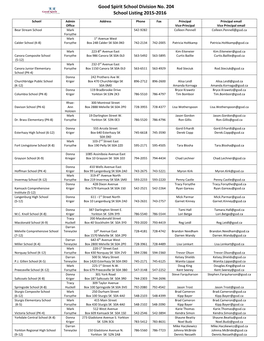 Good Spirit School Division No. 204 School Listing 2015-2016