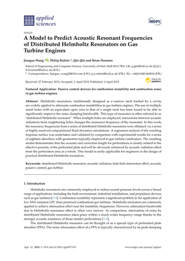 A Model to Predict Acoustic Resonant Frequencies of Distributed Helmholtz Resonators on Gas Turbine Engines