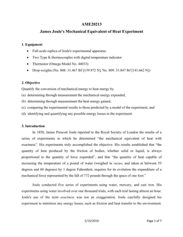 AME20213 James Joule's Mechanical Equivalent of Heat Experiment