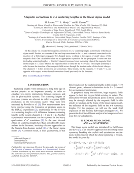 Magnetic Corrections to Π-Π Scattering Lengths in the Linear Sigma Model