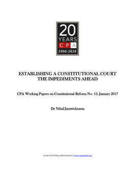 Establishing a Constitutional Court the Impediments Ahead