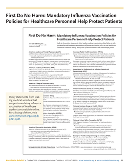 First Do No Harm: Mandatory Influenza Vaccination Policies for Healthcare Personnel Help Protect Patients