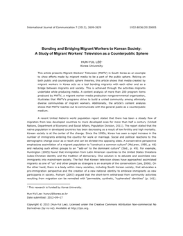 Bonding and Bridging Migrant Workers to Korean Society: a Study of Migrant Workers’ Television As a Counterpublic Sphere