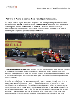 Resurrezione Ferrari: Vettel Domina in Bahrain