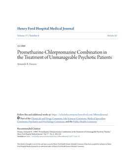 Promethazine-Chlorpromazine Combination in the Treatment of Unmanageable Psychotic Patients Armando R