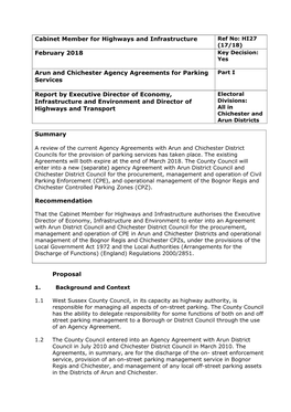 Arun and Chichester Agency Agreements for Parking Services