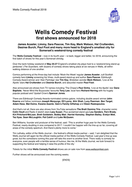 Wells Comedy Festival 2018