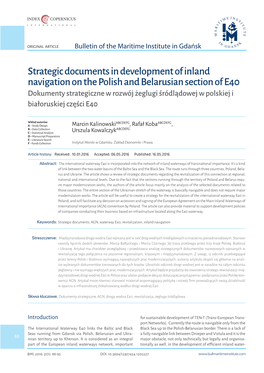 Strategic Documents in Development of Inland Navigation on the Polish
