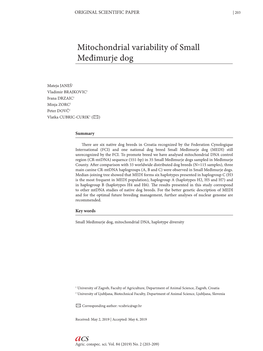 Mitochondrial Variability of Small Međimurje Dog