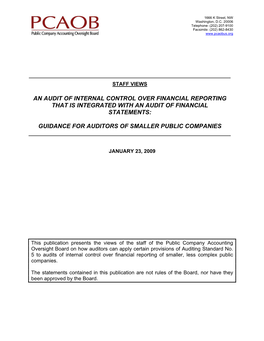 An Audit of Internal Control Over Financial Reporting That Is Integrated with an Audit of Financial Statements