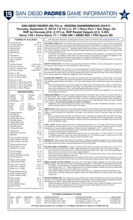 Padres Game Notes Vs