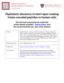 Peptidomic Discovery of Short Open Reading Frame-Encoded Peptides in Human Cells